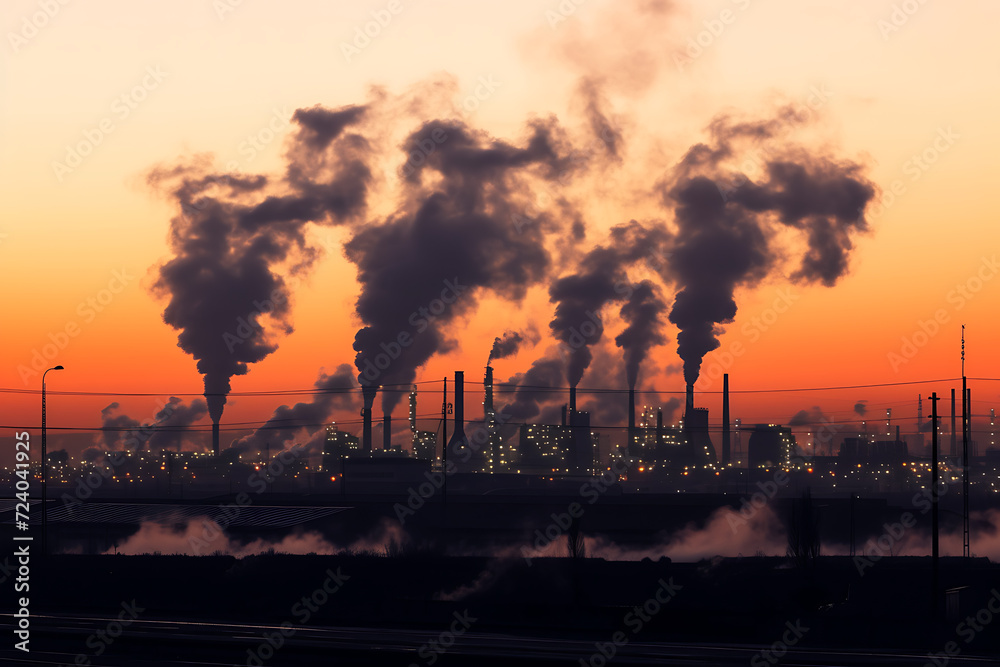 Industrial factories that emit pollution, social problems, environmental problems, dust crises