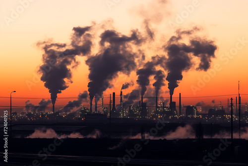 Industrial factories that emit pollution  social problems  environmental problems  dust crises
