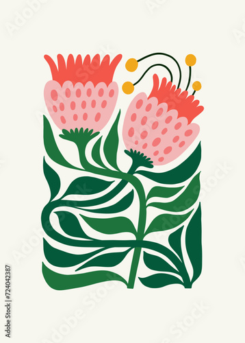 Floral abstract elements. Tropical Botanical composition. Modern trendy Matisse minimal style. Floral poster, invite. Vector arrangements for greeting card or invitation design