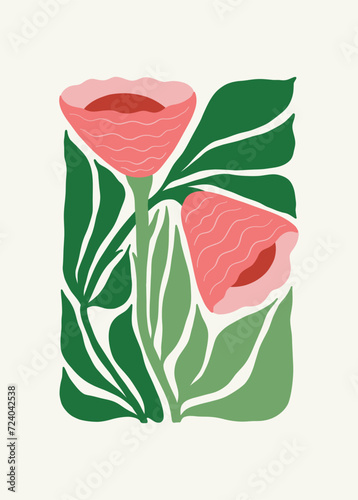 Floral abstract elements. Tropical Botanical composition. Modern trendy Matisse minimal style. Floral poster, invite. Vector arrangements for greeting card or invitation design