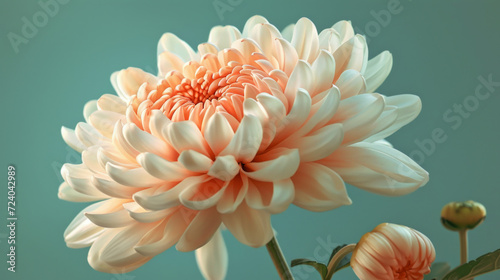 Yellow chrysanthemum on a green background. Beautiful autumn flower.