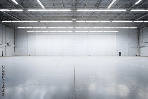 Großer, leerer Hangar, Halle mit heller Beleuchtung, erstellt mit generativer KI