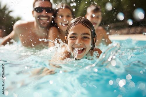 Joyful Family Enjoying a Sunny Summer Day in the Pool © Anna