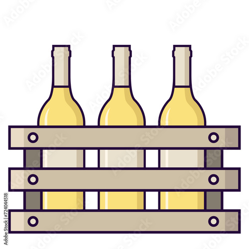 caisse avec trois bouteilles de vin blanc