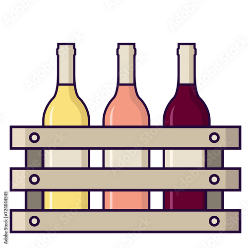 caisse avec trois bouteilles de vin différentes