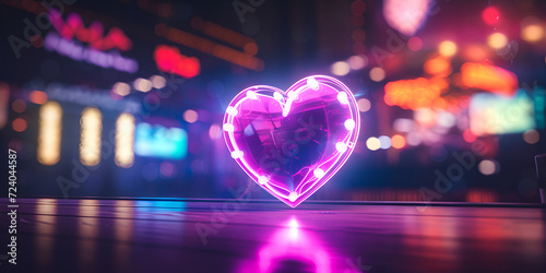 neon disco ball with heart, Digital Love, Neon Light Heart, A heartshaped art, Generative AI