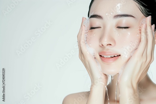 洗顔をする肌の綺麗な日本人女性（スキンケア・美肌・モデル）  photo
