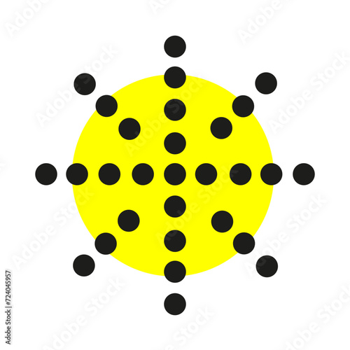 rond jaune et étoile en points noirs style memphis