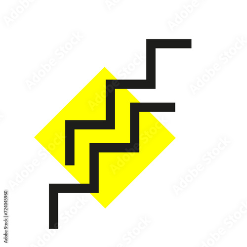 carré jaune et forme escalier noire style memphis photo