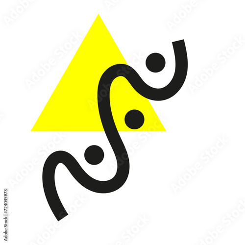 triangle jaune et lignes noires styles memphis