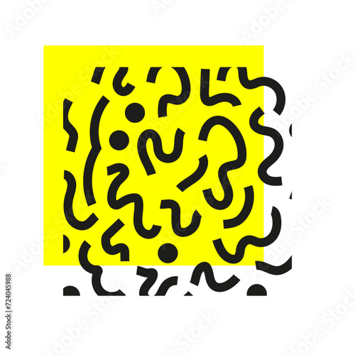 carré jaune et traits noirs styles memphis