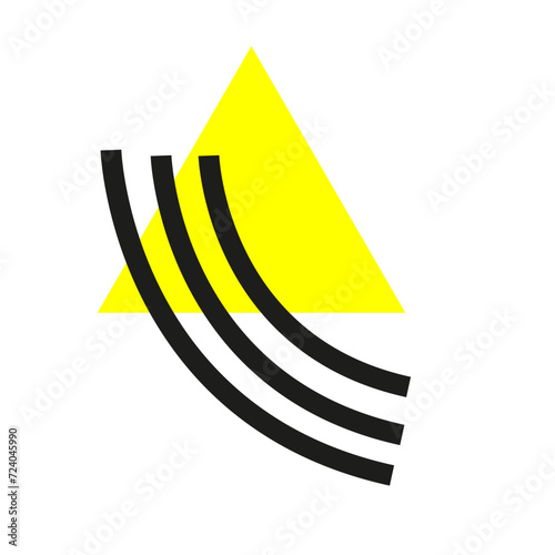 triangle jaune et traits noirs styles memphis