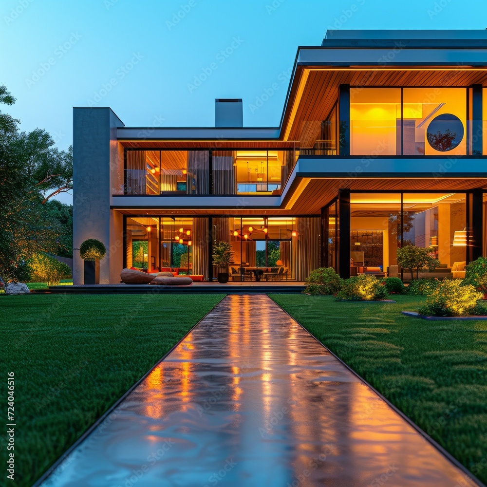 Modern house exterior design with beautiful landscape