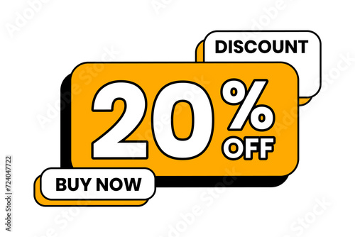 Discounts 20 percent off. Yellow template with outline on white background. Vector illustration