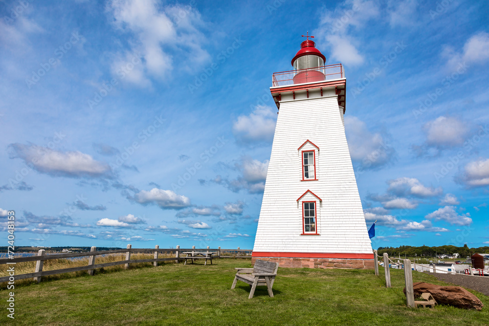 Souris Lighthouse on the Northumberland Strait, Prince Edward Island, Canada. Built in 1880 and located on Knight Point.