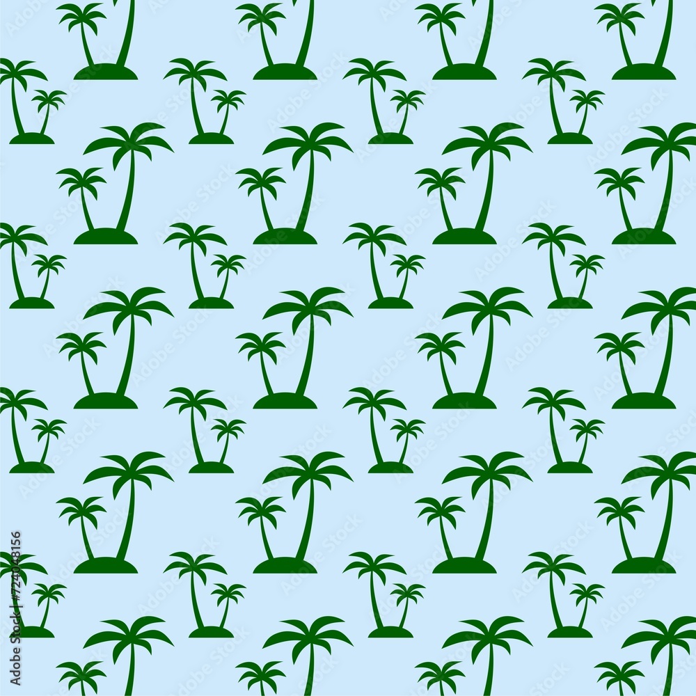 Palm tree island Seamless Pattern isolated on blue background