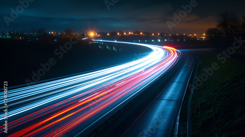 Long exposure photo of a highway at night urban and modern design, generative ai