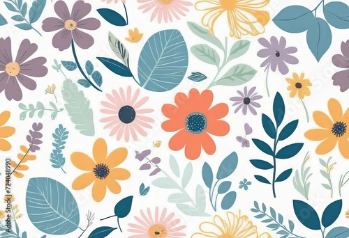 Wallpaper Mural vector flat logo illustration, trendy floral seamless illustration. Vintage floral background in 70s style. Torontodigital.ca
