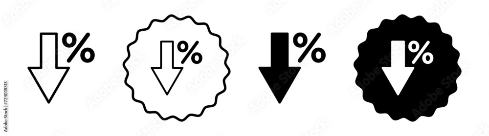 Interest rate reduction or percent down set in black and white color. Interest rate reduction simple flat icon vector Interest rate reduction or percent down set in black and white color. Interest rate reduction simple flat icon vector