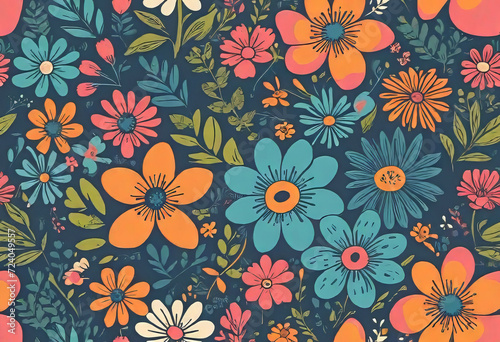 Wallpaper Mural vector flat logo illustration, trendy floral seamless illustration. Vintage floral background in 70s style. Torontodigital.ca