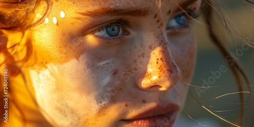Captivating portrait of a young woman bathed in golden sunlight. intimate and detailed close-up. perfect for storytelling. AI