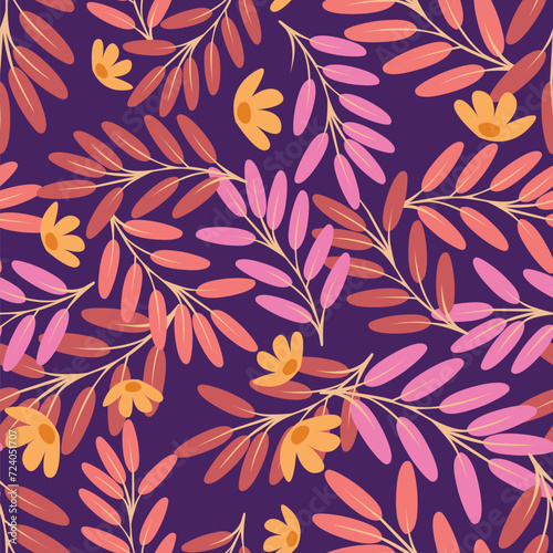 botanic seamless pattern with exotic flowers and leaves, hand drawn background. floral pattern.