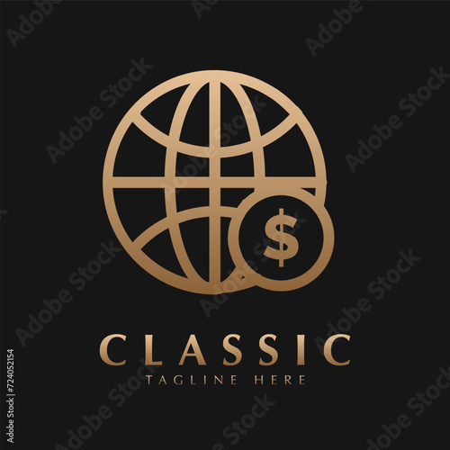 world globe logo with coin icon photo