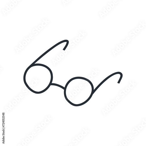 Hand drawn eyeglasses, cartoon flat vector illustration isolated on white background. Cute glasses in doodle style. Round glasses, vintage accessory.