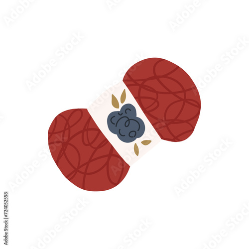 Hand drawn yarn for knitting, cartoon flat vector illustration isolated on white background. Woolen ball of threads for knitting. Concepts of hobbies and hand made goods.