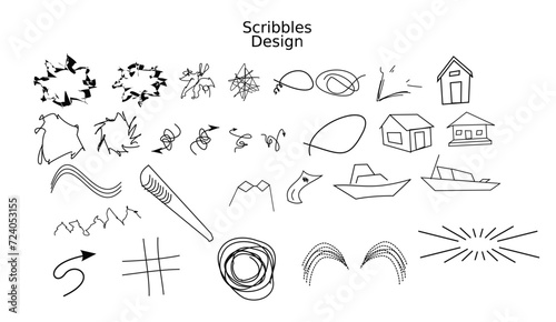Wallpaper Mural Vector scribbles, scribble art, pencil scribbles, pen scribbles, hand drawn line, lines, design elements, graphic element set, collection isolated on white background.  Torontodigital.ca