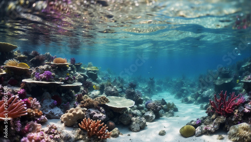 Wonderful ocean  underwater  full of colors and corals  many sea shells