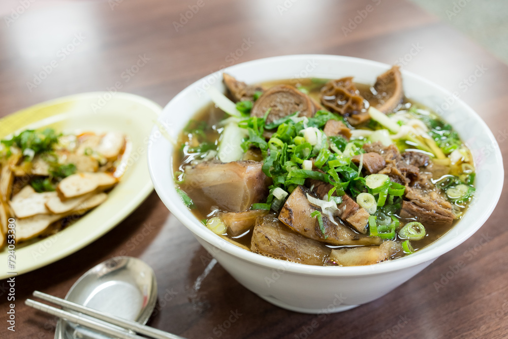 Braised beef noodle soup in restaurant