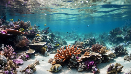 Wonderful ocean  underwater  full of colors and corals  many sea shells