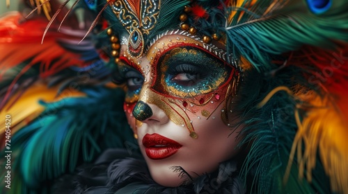 a colorful mask with feathers © progressman