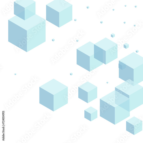 Sky Blue Cube Background White Vector. Geometric Blank Design. White Square Poster Card. Collection Template. Blue-gray Scatter Block.