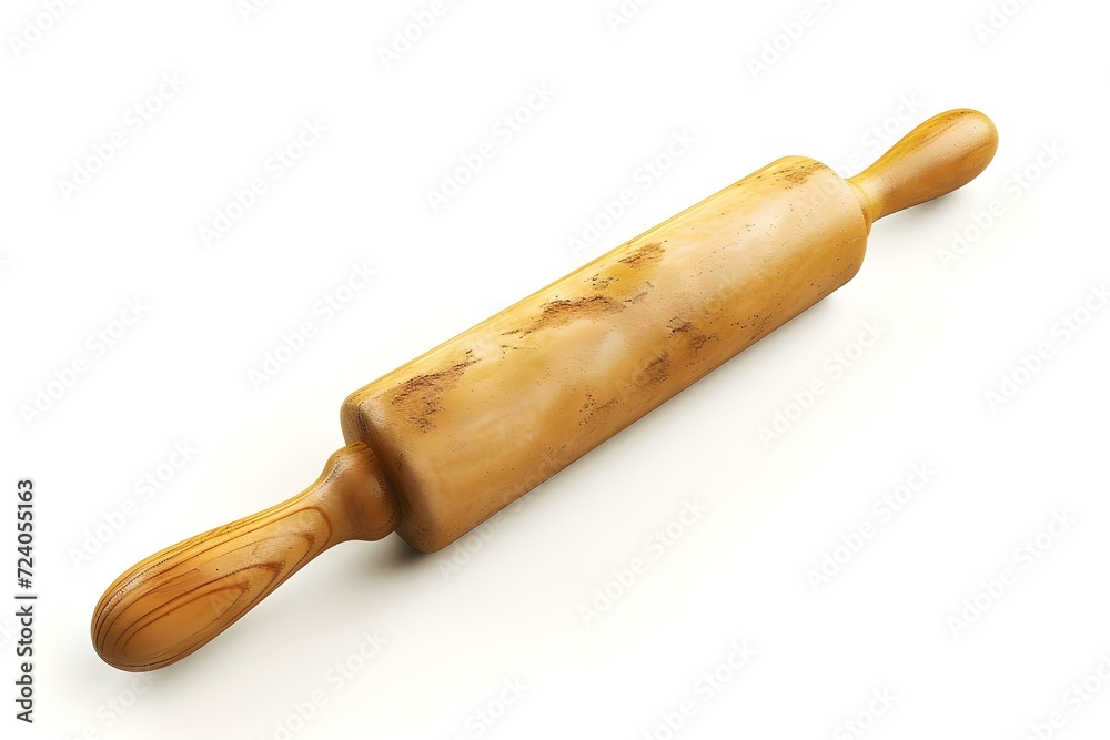 Classic wooden rolling pin on a white background. essential baking tool. crafted kitchen utensil. ideal for dough, pastry, and bakers. AI
