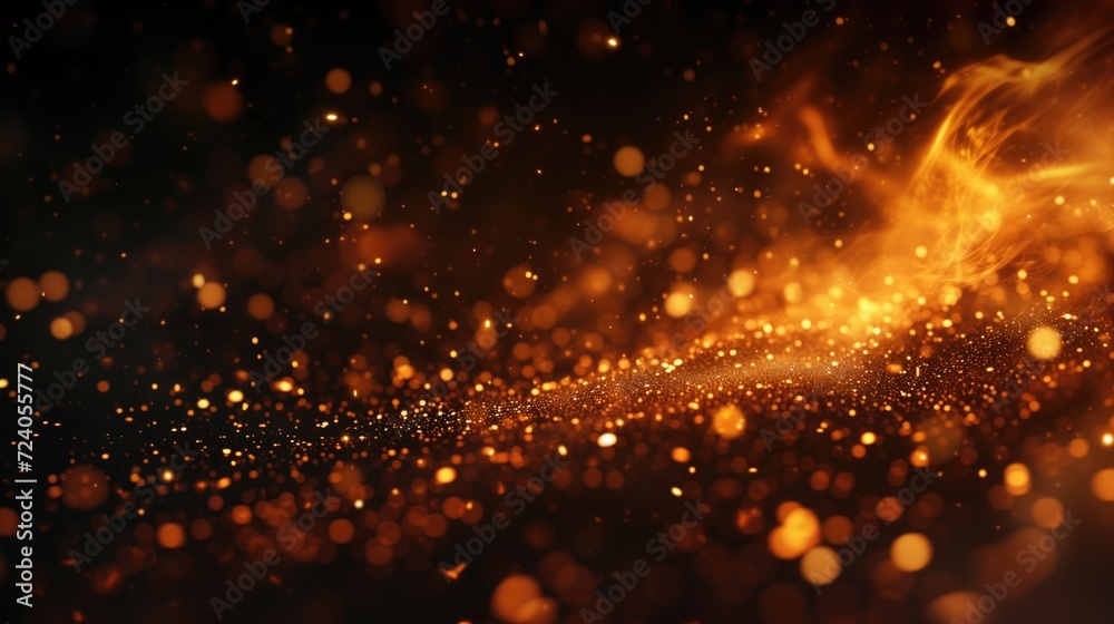 Fire embers particles over black background. Fire sparks background. Abstract dark glitter fire particles lights, generative ai Fire embers particles over black background. Fire sparks background. Abstract dark glitter fire particles lights, generative ai
