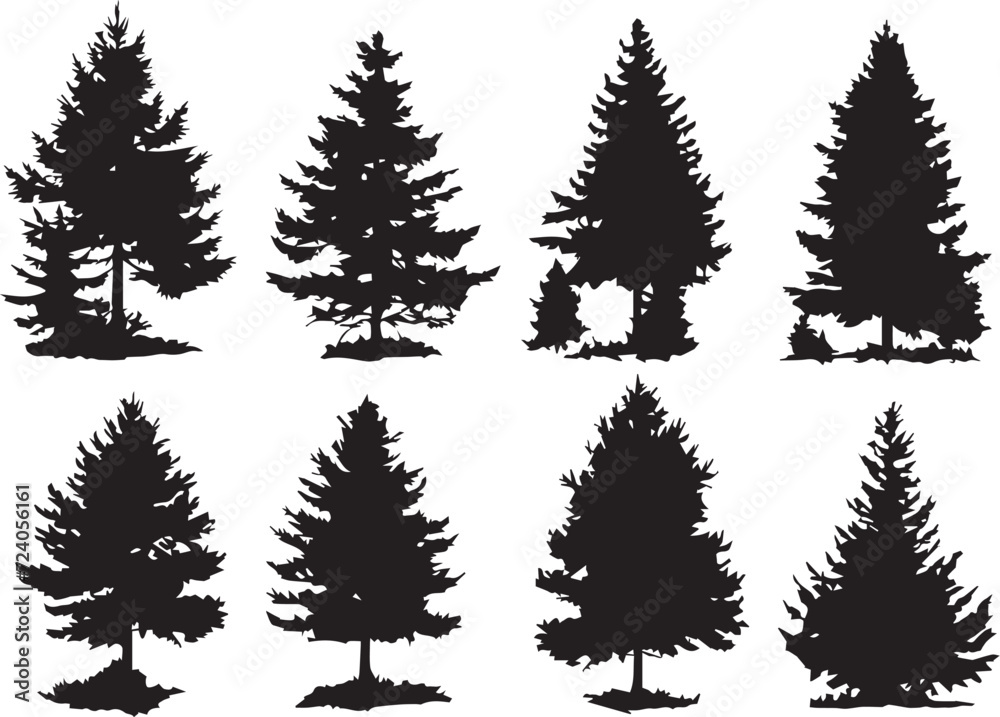 Obraz premium Set Trees. Hand drawn vector illustration