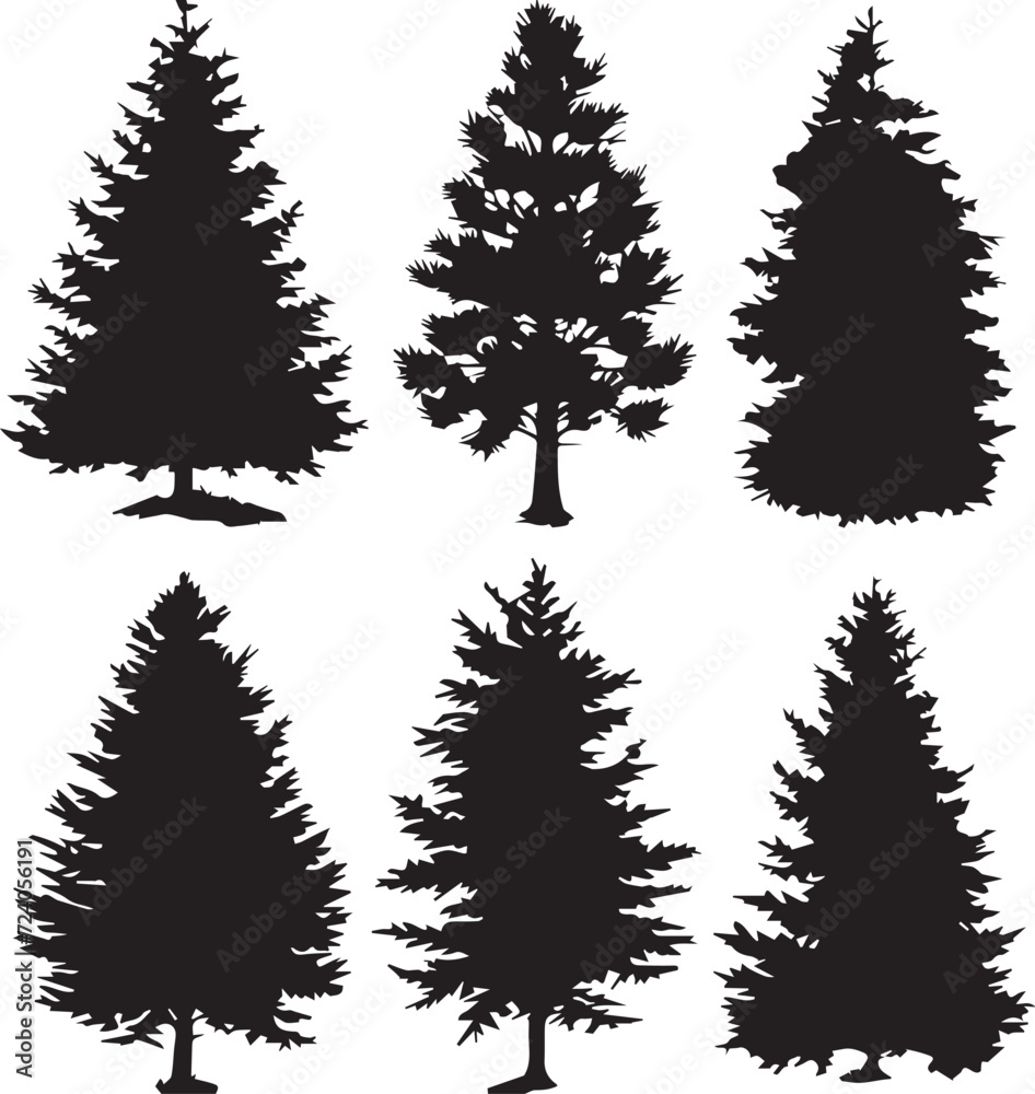 Set Trees. Hand drawn vector illustration	