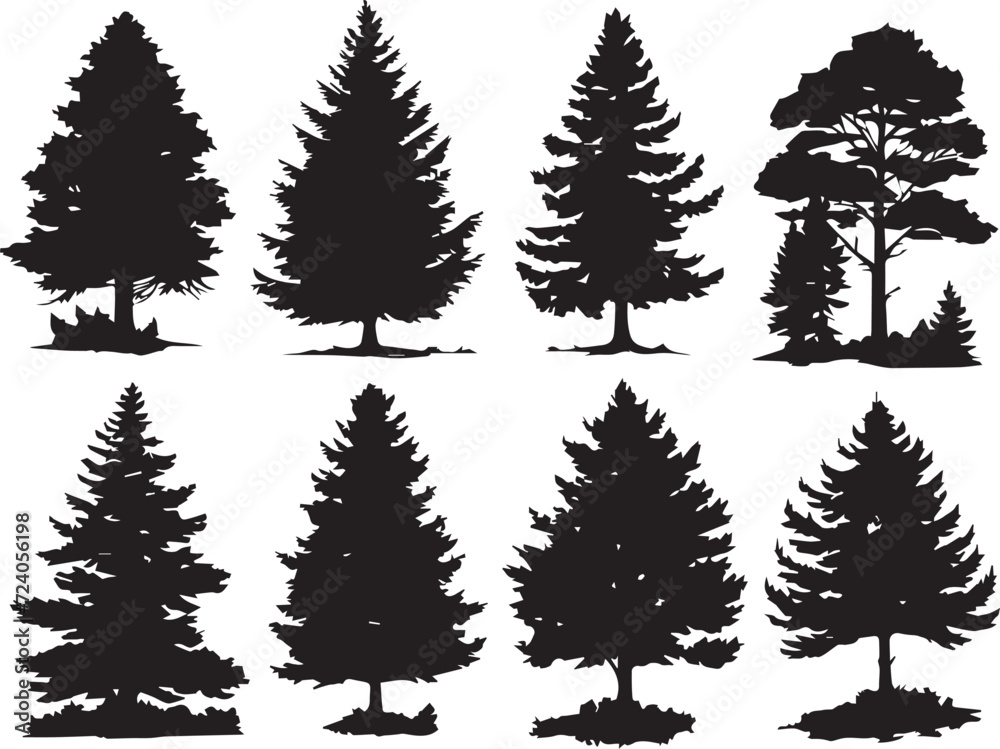 Obraz premium Set Trees. Hand drawn vector illustration