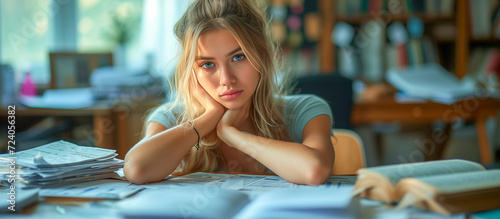 young woman tired for the work on her desk