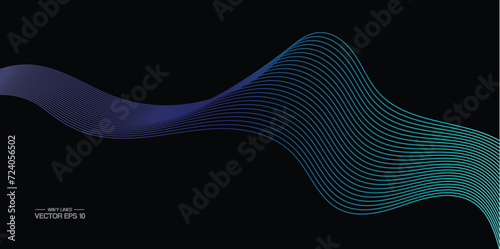 Abstract vector wave line flowing green and blue color isolated on black background for design elements in concept technology, music, science
