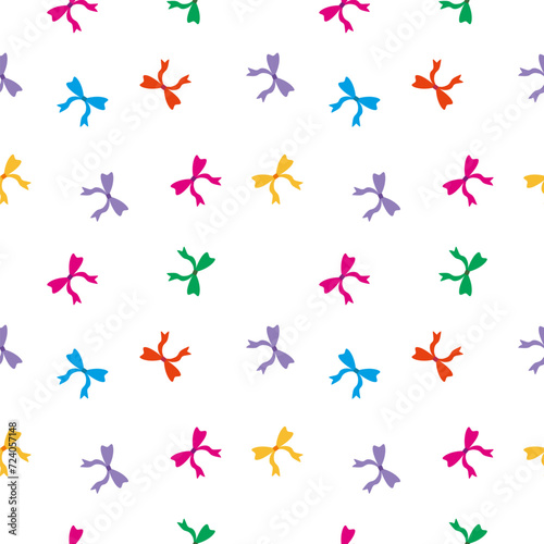 Seamless pattern of multicolored bows on a white background. Vector design.