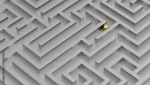 Ball rolls through the maze. Finding the way concept.