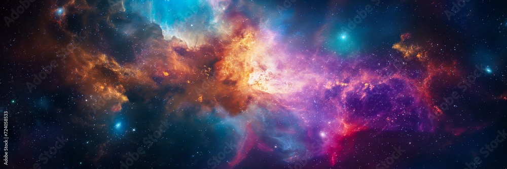 Naklejka premium Beautiful outer space background with colorful nebula - AI Generated