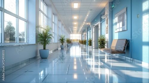 A Peaceful, Luxurious Corridor in a Hospital, Blending Comfort with Care