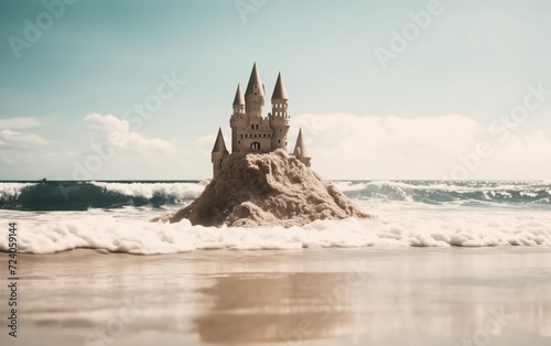 sand castle with ocean background 