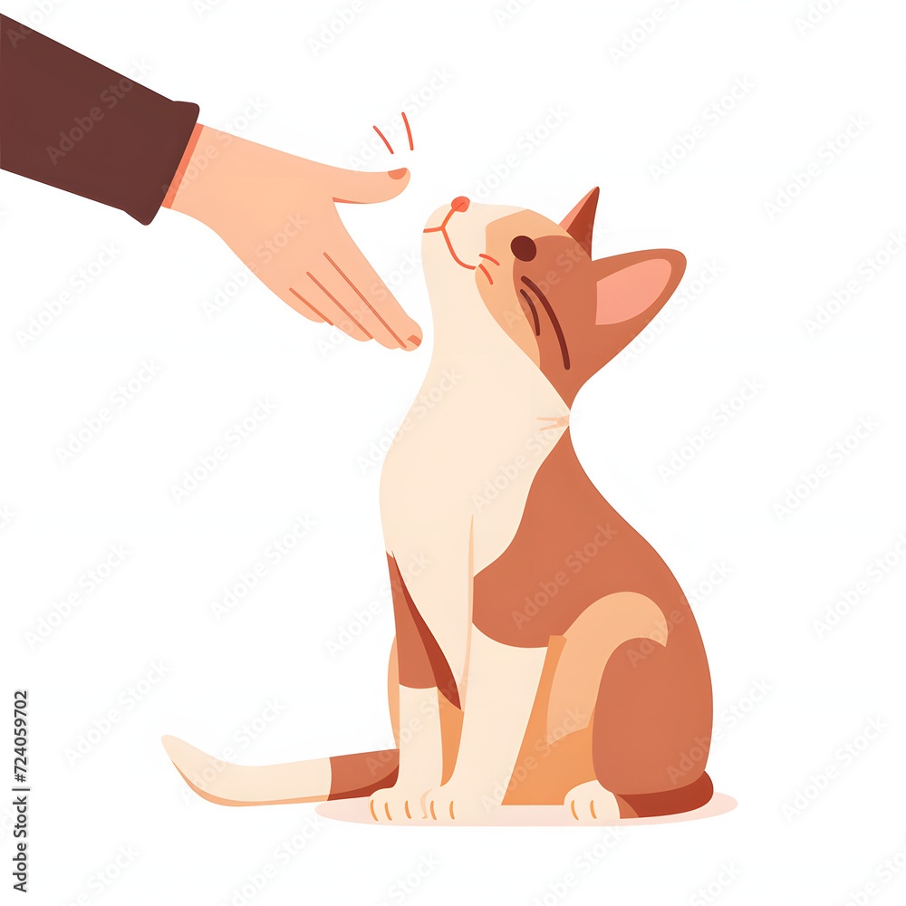 Hand petting a cat or dog isolated on white background, simple style, png
