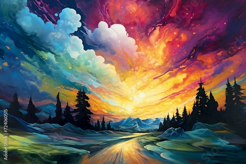 Abstract surreal nature landscape painting AI Generated