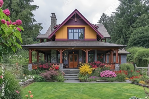 Colorful Craftsman-Style Bungalow with a welcoming front porch © Adobe Contributor